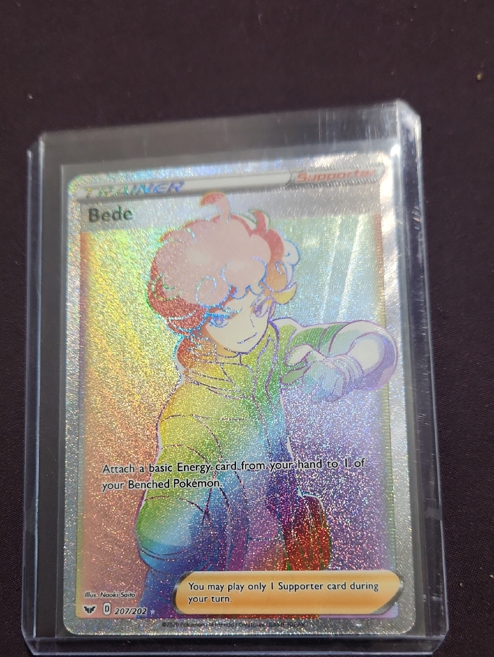 Bede 207/202 Sword & Shield Base Holo Secret Rainbow Rare Full Art Pokemon NM/M